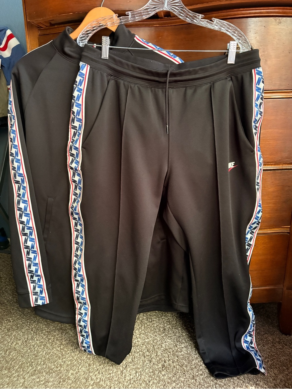 SET Nike Black Joggers & Track Jacker with Blue and White Branded Side Tape
